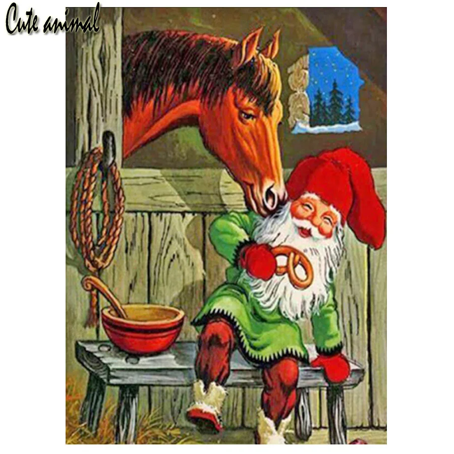 

5D Full Diamond Painting Santa Claus Funny Art 3D Cross Stitch Kit Horse Farm DIY Diamond Embroidery Christmas Handmade Gifts