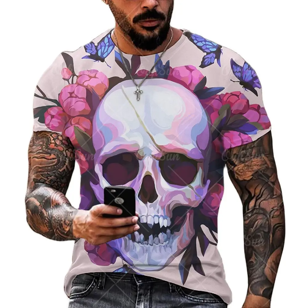 

Horror Skull 3D Print Men's T Shirt 2022 New Summer Punk Street Trend O Neck Top Скелет T Shirt Loose Breathable Men Short Sleev