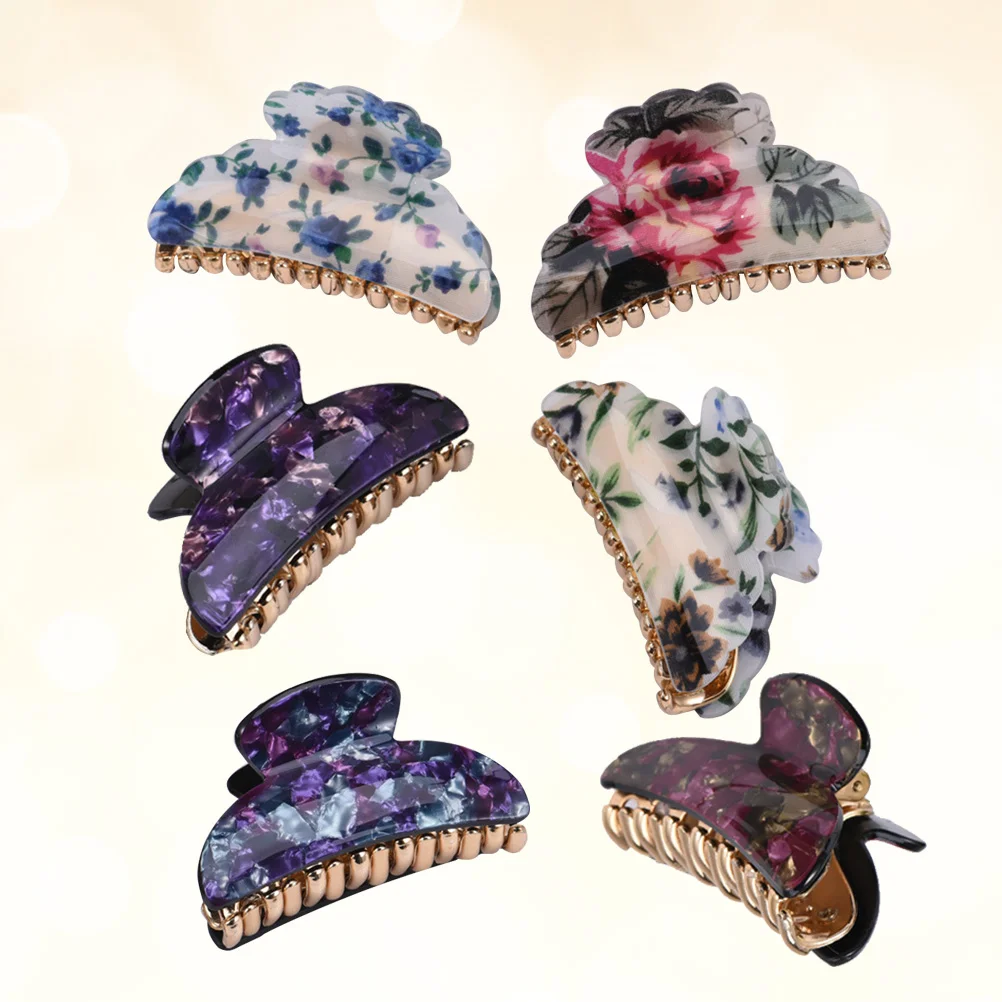 

Acrylic Floral Pattern Multicolored Hair Claw Jaw Clips Clamps for Girl Women Lady 6pcs/set (1+2+3+Red+Purple+Blue)