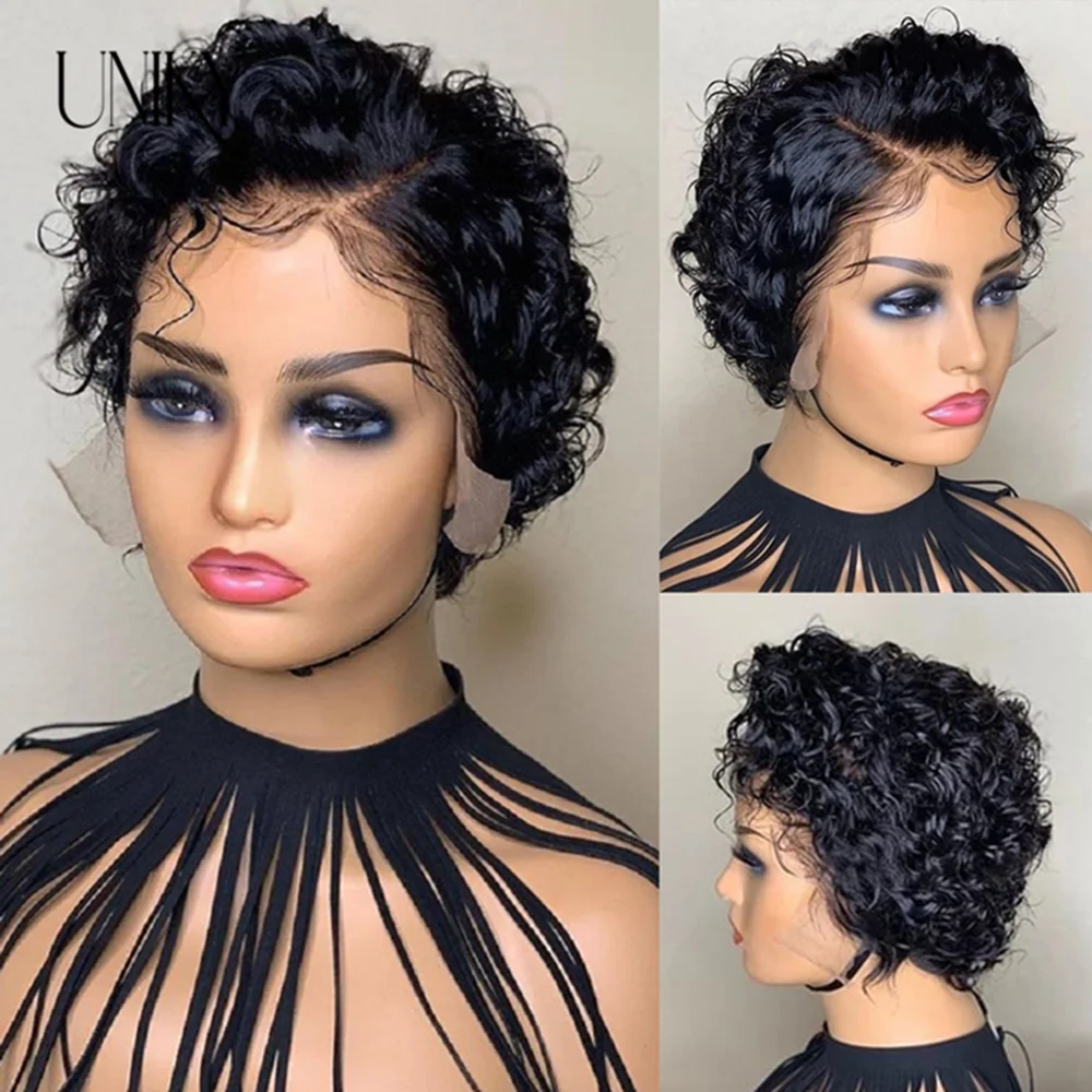 

Pixie Cut Wig Short Curly Human Hair Wigs Cheap Human Hair Wig Under $35 13X1 Transparent Lace Wig For Women Deep Wave Human Wig