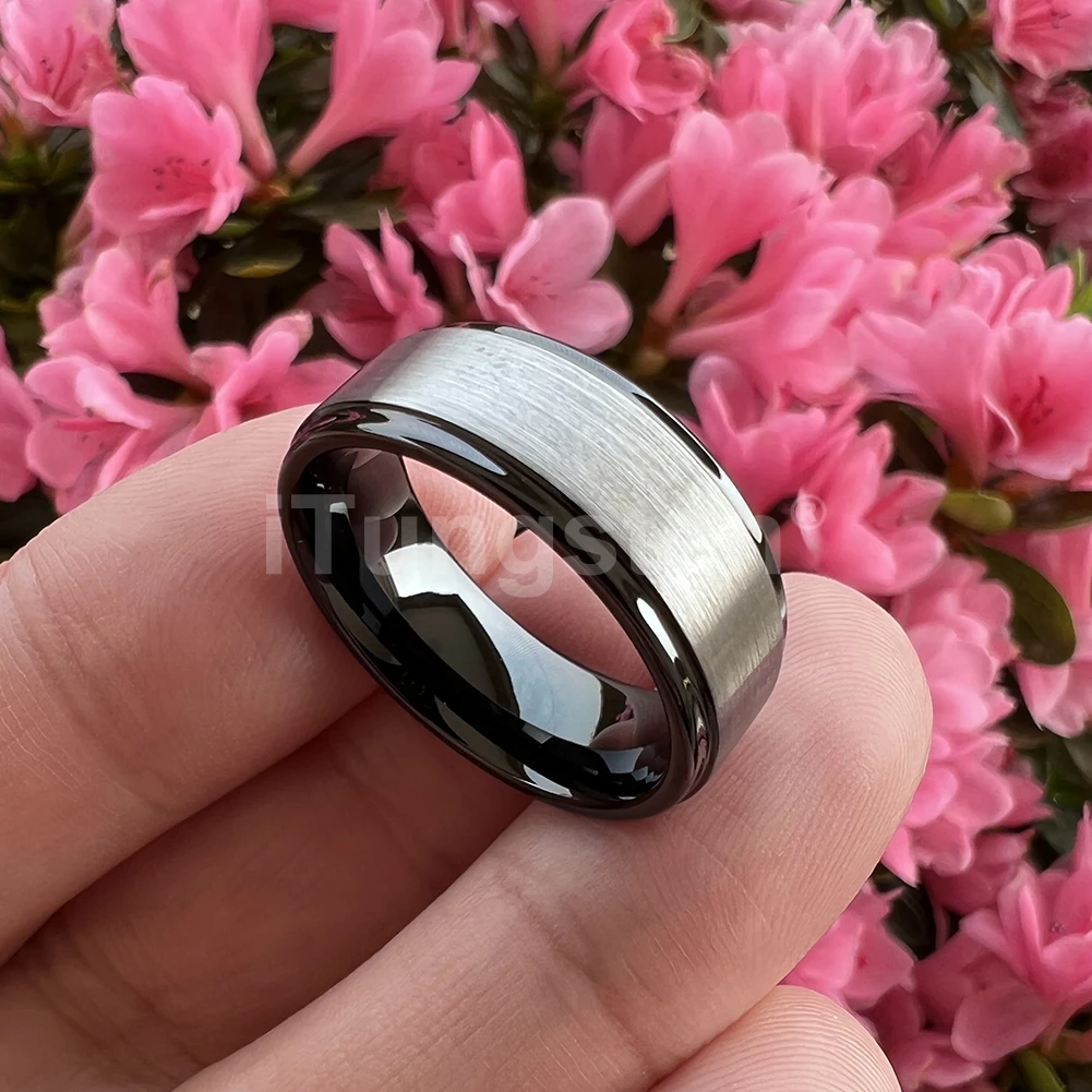 

ITungsten 8 мм Прямая поставка черное вольфрамовое кольцо для мужчин и женщин модное обручальное кольцо с ступенчатыми краями матовое удобное п...