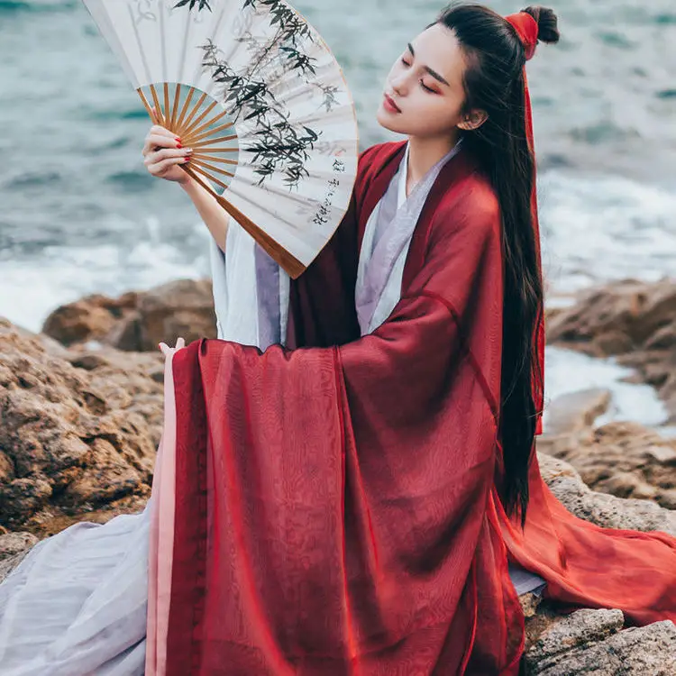 

Chivalrous Ancient HanFu Costume Female Ancient Style Red Wei Jin Cosplay Props Elegant Chinese Style Super Fairy Clothes