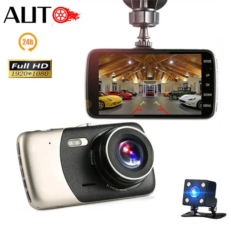 

4.0In IPS Dual Lens Car Camera Auto DVR Camcorder Cars 24H Parking Video Recorder Dash Cam Full HD 1080p Black Box Car Camera