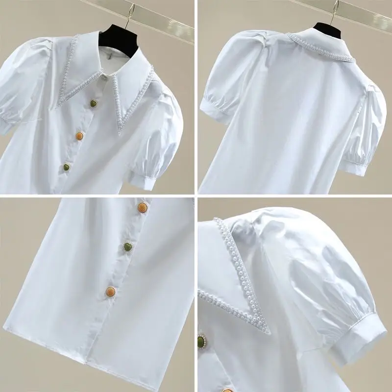 Женская блузка-рубашка с пузырьковыми рукавами свободная облегающая однотонная