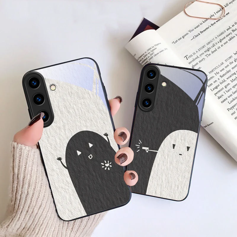 Фото Черно-белый чехол-накладка из стекла для Samsung Galaxy S24 FE S23 S22 S21 S20 Plus S26 Ultra S25 Edge S25+ S24+ 22+ №2