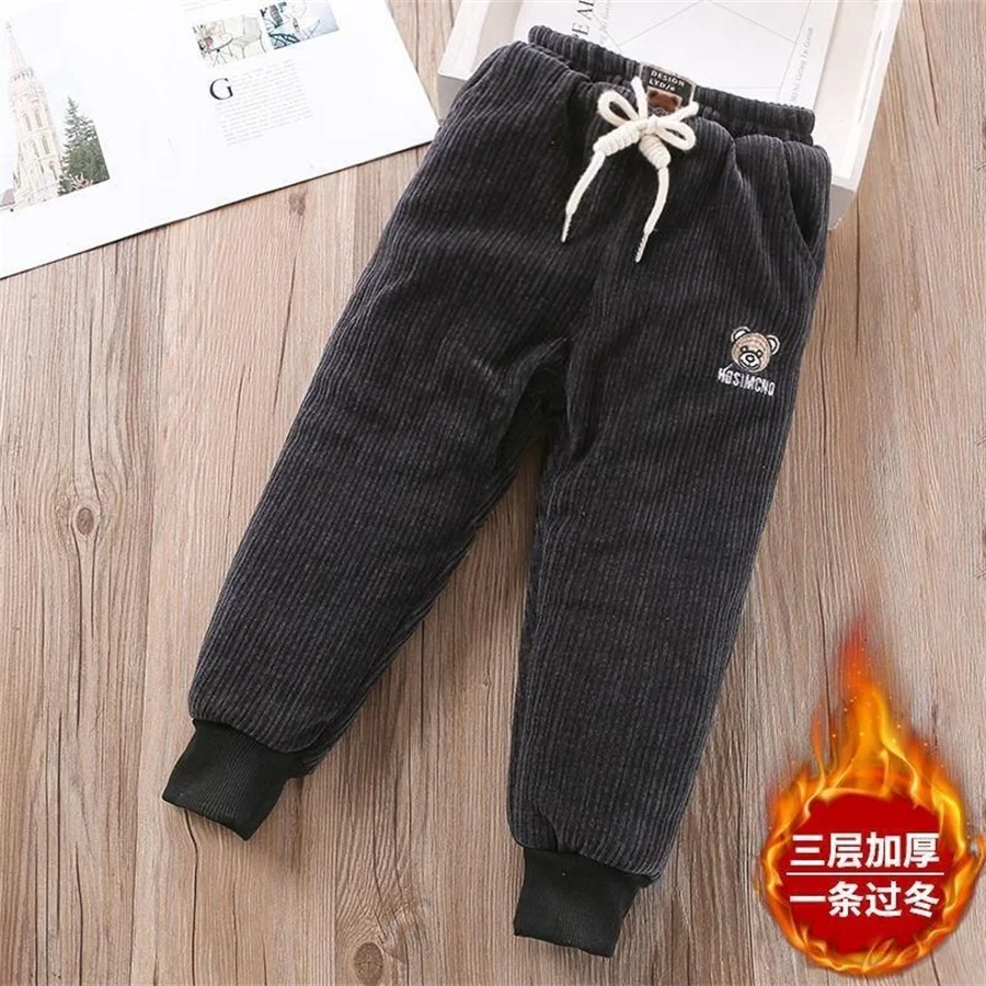 

Зимние плотные брюки для мальчиков, детские бархатные теплые брюки, детские хлопковые длинные брюки с подкладкой, Осенние повседневные спортивные брюки