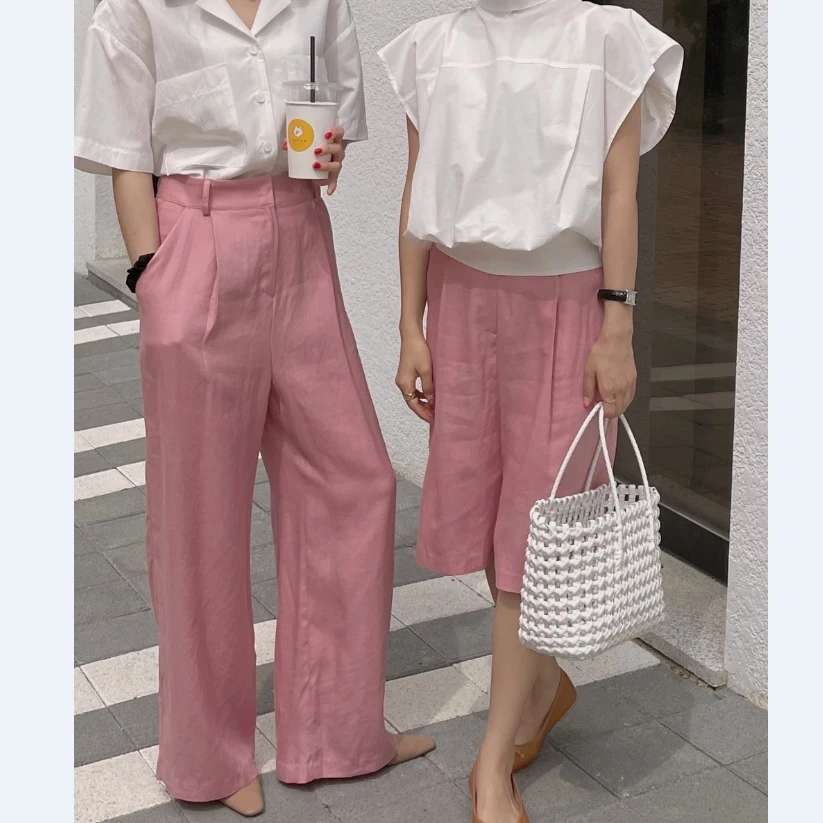 

Шикарные Женские повседневные брюки с широкими штанинами, женские летние брюки 2022, Короткие свободные брюки, костюмы, Формальные Прямые брю...