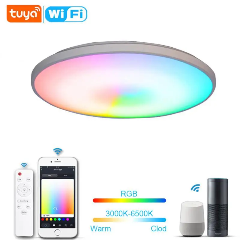 

Умный потолочный светодиодный светильник Tuya с Wi-Fi, 36 Вт/220 В, RGB + C + W, дистанционное управление через приложение, лампы для украшения спальни
