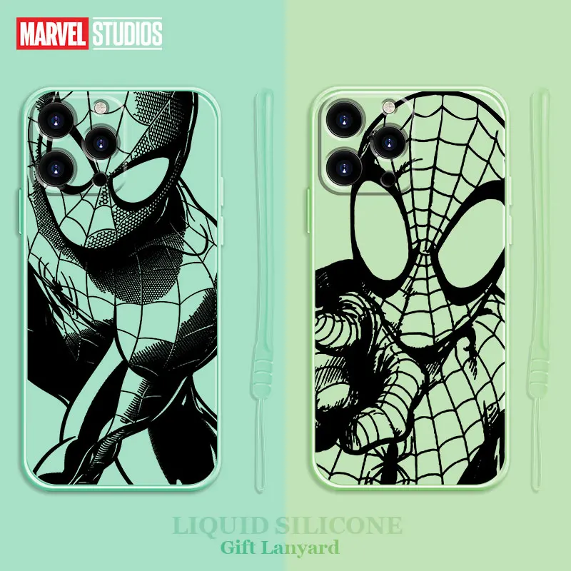 

Trend Fashion Liquid Funda Case for iPhone 11 12 13 Pro Max XS 7 8 Plus SE 6plus 2022 7+ 13pro Marvel Full Spiderman Silicone