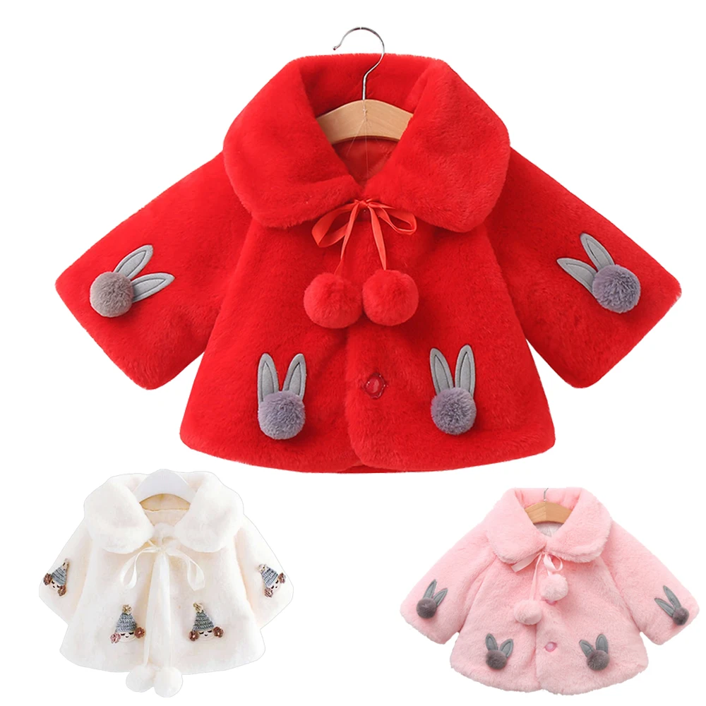 

Winter Jackets For Baby Girl Clothes Cute Christmas Princess Cloak Outerwear Autumn Warm Faux Fur Girls Coat Plush Infant Jacket