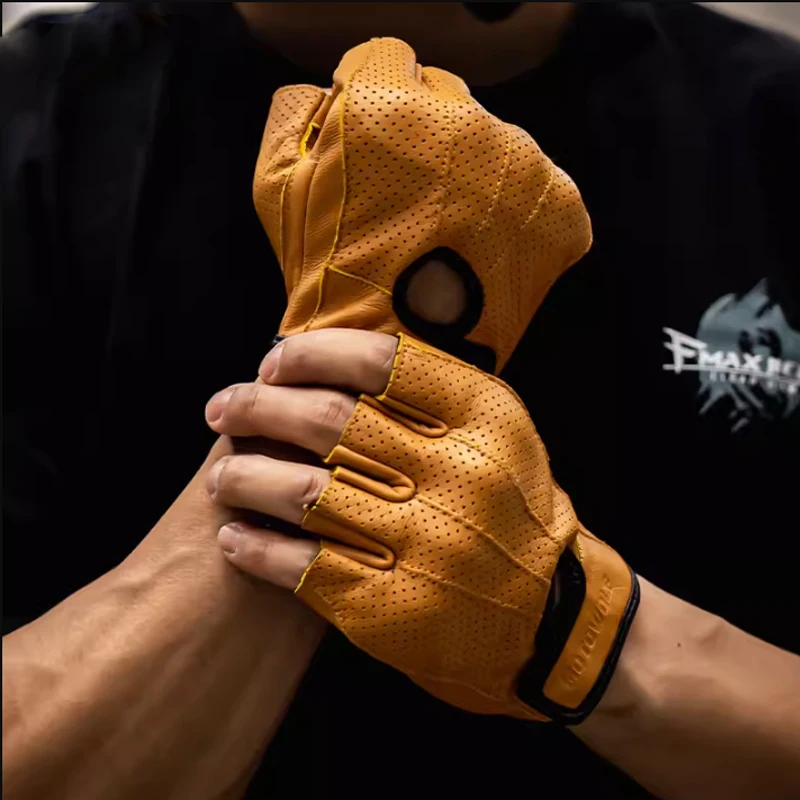 

Summer Motorcycle Fingerless Gloves Accessories Goatskin Leather Half Finger Gloves Motocross Gant Moto Guantes Moto Verano