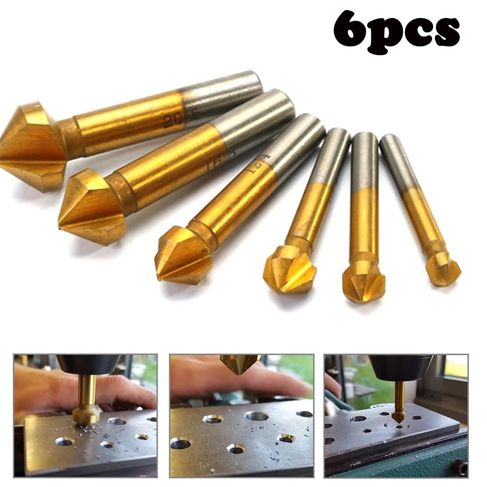 

6 шт. 90 градусов сверло из быстрорежущей стали с зенкером 3 канавки фаска резак для снятия фаски металлическая фреза резак 6,3/8,3/10,4/12,4/16,5 мм