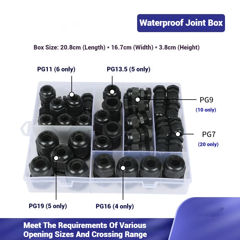 50 Шт. Водонепроницаемые Кабельные Вводы Черные Пластиковые Уплотнения Нейлон IP68