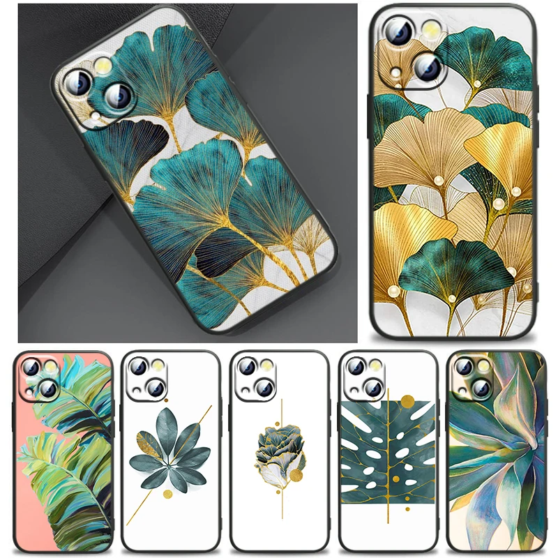 

Gingko Flower Phone Case For Apple iPhone 14 13 12 11 SE XS XR X 7 8 6 mini Plus Pro MAX 2020 Black Fundas