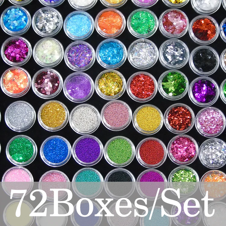 

72 шт./компл. Блестящий Порошок для ногтевого дизайна с блестками золотые и серебряные цвета для маникюра «сделай сам» Смешанная Форма 3D украшение для ногтей блестящая пудра