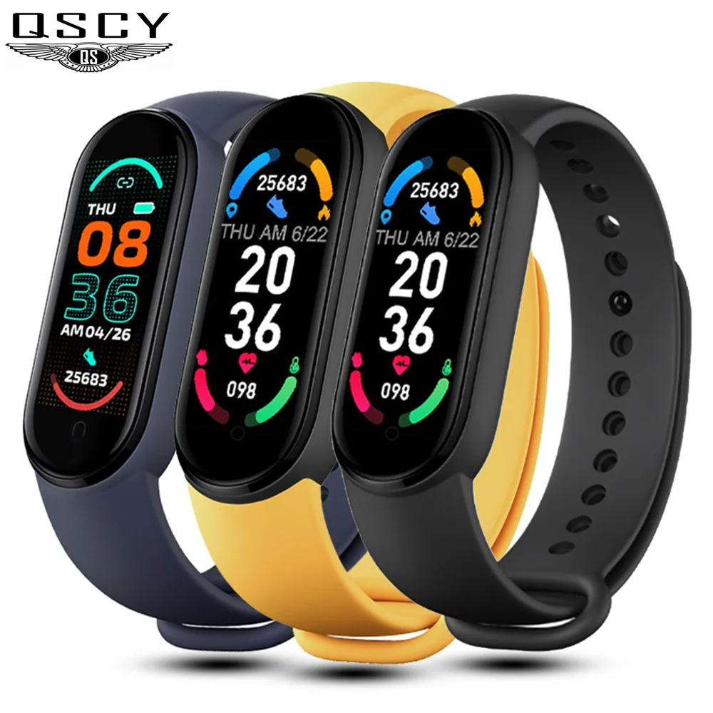 QSCY New M6 Smart Bracelet Heart Rate Blood Pressure Bluetooth Pedometer Music Weather Sleep Monitoring M6 Smart Sports Bracelet