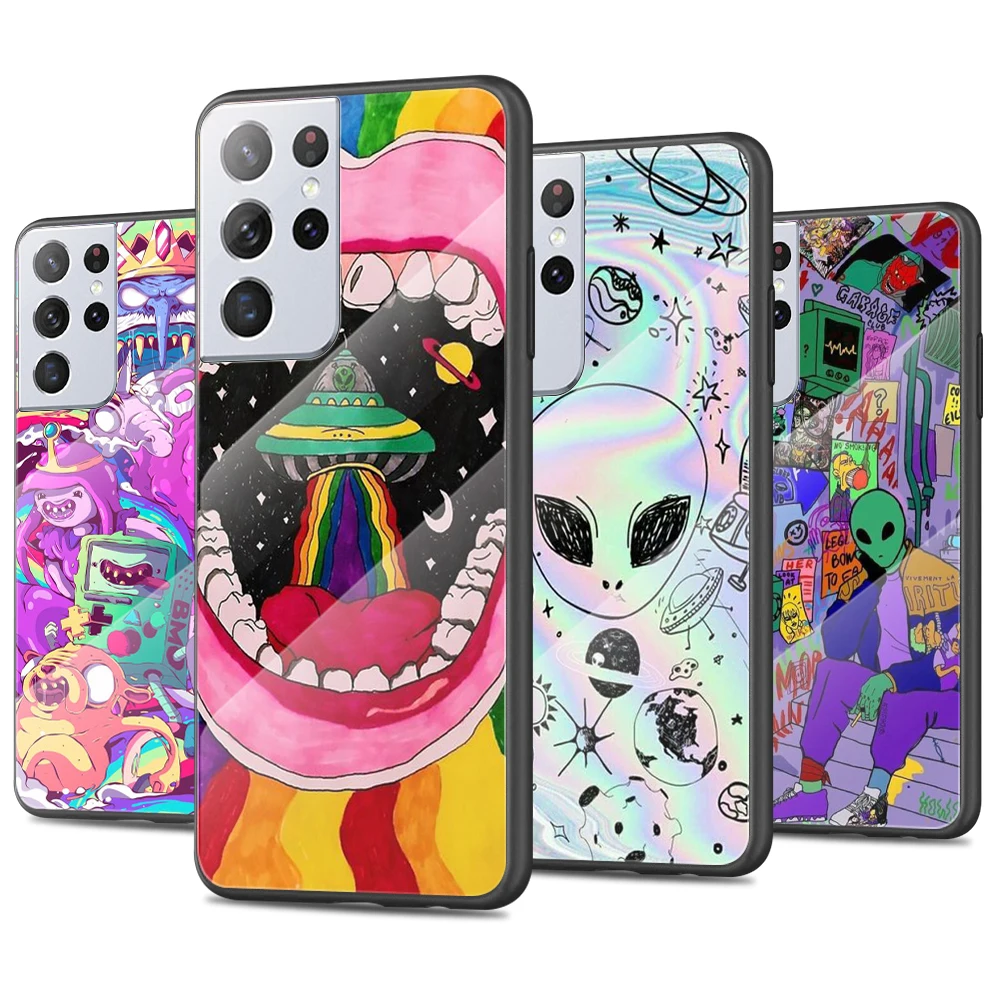 

Чехол из закаленного стекла с изображением инопланетянина для Samsung Galaxy S22 S21 Plus Ultra M21 M31 A52 A72 A12 A22 A32 A13 A23