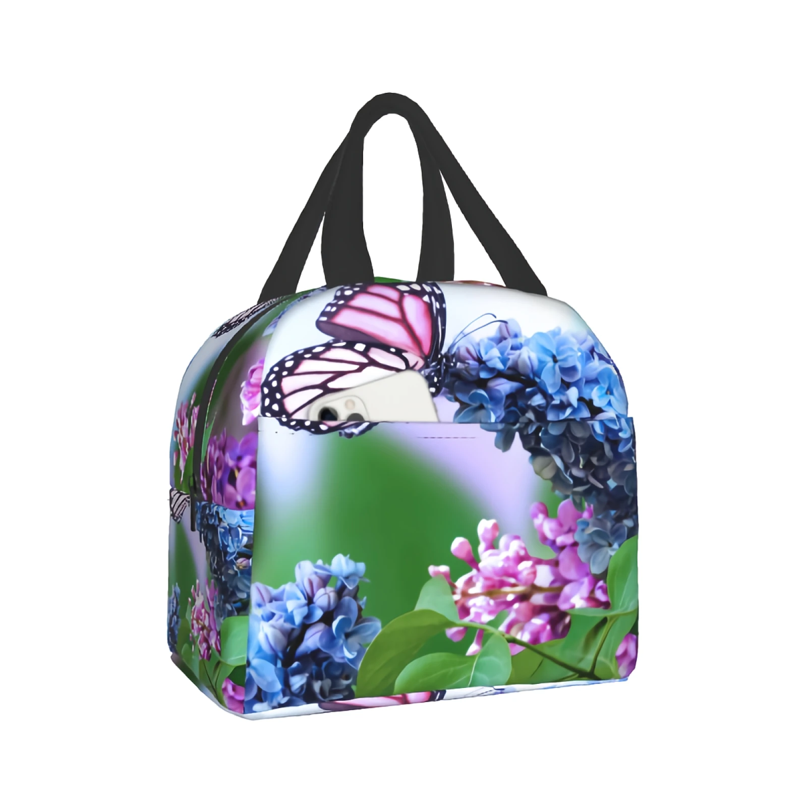 

Colorful Butterfly Insulated Lunch Bag Reusable Lunch Box Lunch Refrigerated Tote Bag Hydrangea Flowers Adult Durable Lunch Box