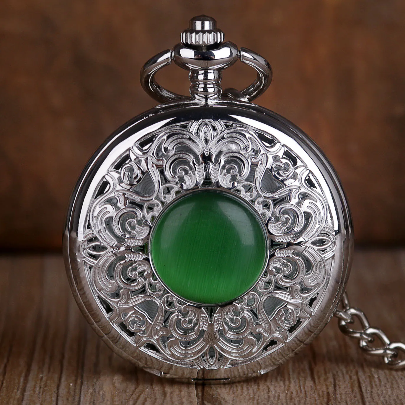 Vintage Green Jade Stone Imitation Mechanical Pocket Watch Strap Chain Pendant Souvenir Men's Ladies Popular Gifts