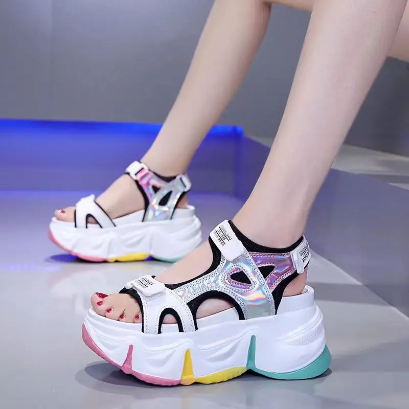 2022 Summer Women Wedge Sandals Transparent PVC Crystal Chunky Platform Shoes Woman Rainbow Thick Bottom Sandalias Verano Mujer