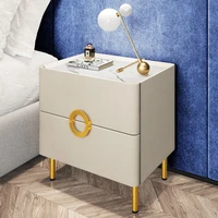 simple and modern light luxury slate solid wood leather bedside table nordic net red ins wind bedroom bedside cabinet