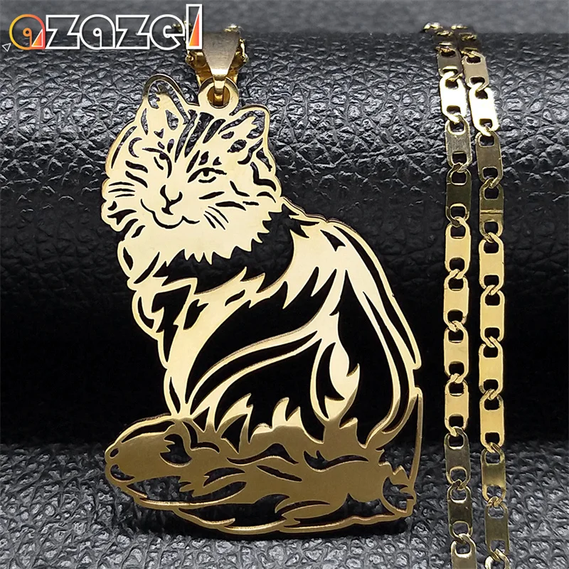 

Cat Pendant Necklace for Women Men Cute Animal Stainless Steel Gold Color Cats Hollow Necklaces Pet Lovers Jewelry Gifts NXS08