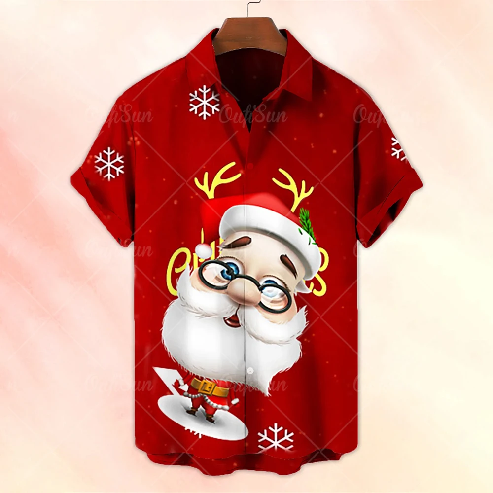 

Christmas men's casual short-sleeved shirt Santa Claus deer print top shirt men's dress Hawaiian camisas hombre 2XL