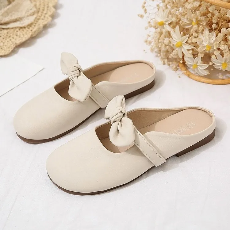 

Butterfly-Knot Shoes Woman 2023 Cover Toe Low Female Mule Slippers Flat Mules Fabric Slides Rubber PU Butterfly-knot Rome