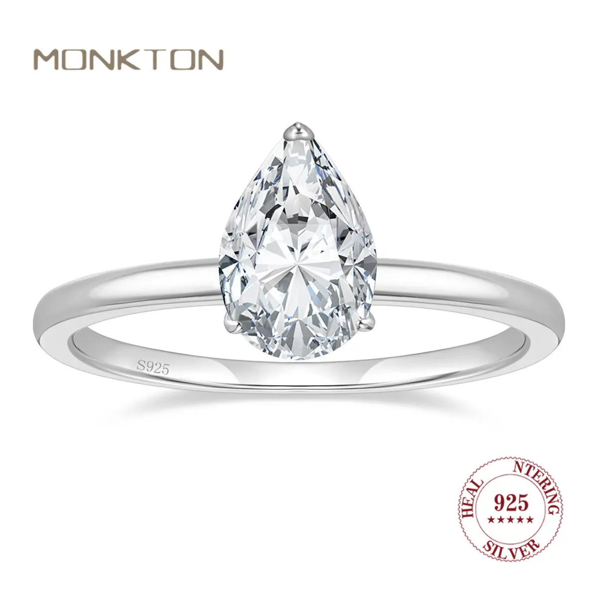 

Monkton 2CT 925 Sterling Silver Rings Sparkling 5A+ Cubic Zirconia CZ Teardrop Wedding Promise Ring for Women Jewelry Wholesale