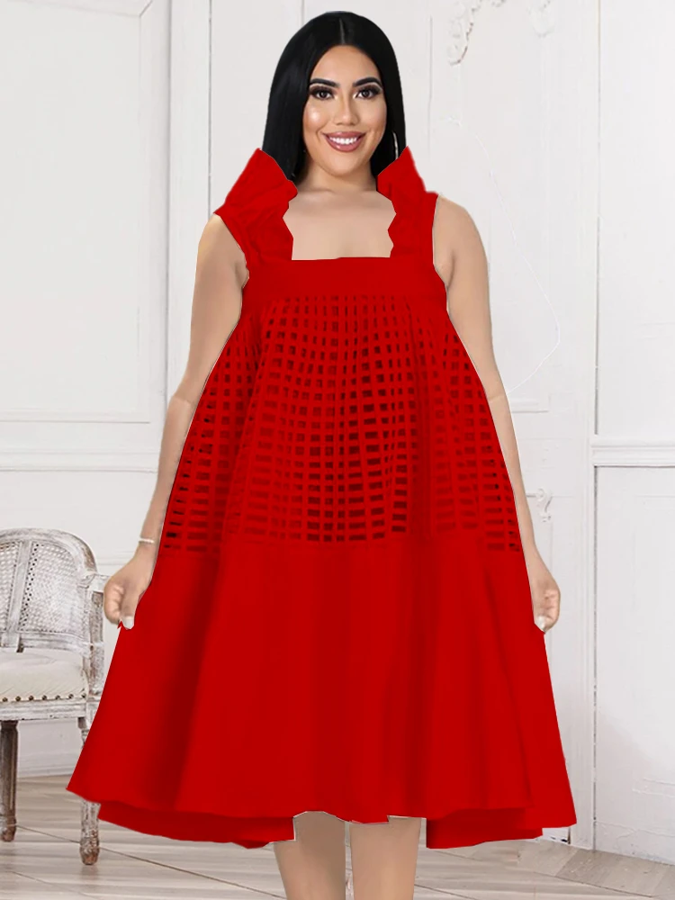 

Plus Size Dresses Women Sleeveless Spaghetti Strap Plaid Stitching Casual Loose Tank Dress White Pink Party Streetwear Robe 5XL