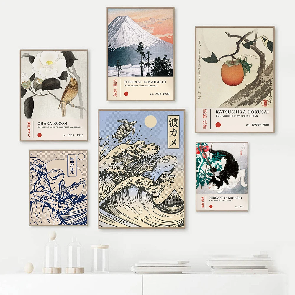 

Ukiyo-e Big Wave Kanagawa Poster Abstract Art Wall Canvas Print Japan Retro Hokusai Camellia Tradition Painting Room Home Decor