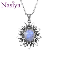 new fashion natural blue light moonstone pendants necklaces for women men silver jewelry daily life casual birthday gift