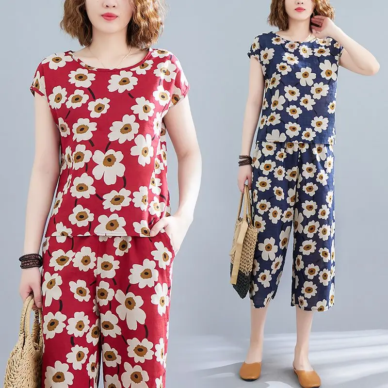 

Комплект одежды женский из двух предметов, мягкий уютный хлопково-льняной Свободный Повседневный комплект, топ и штаны, Модный комплект, A08