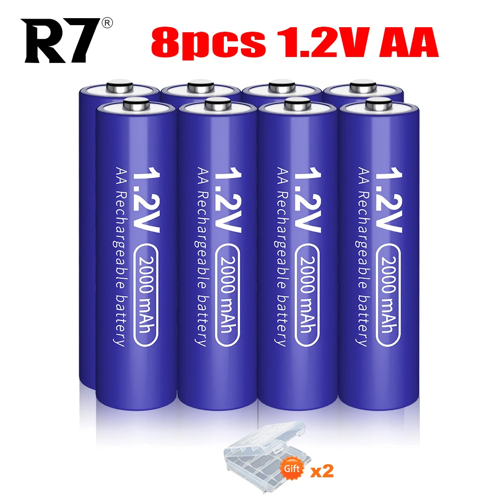 

8pcs AA Battery 2000mAh 1.2V 2A Ni-Mh Double A Rechargeable aa Batteries for Flashlight Toys and 2PCS AA Battery Case