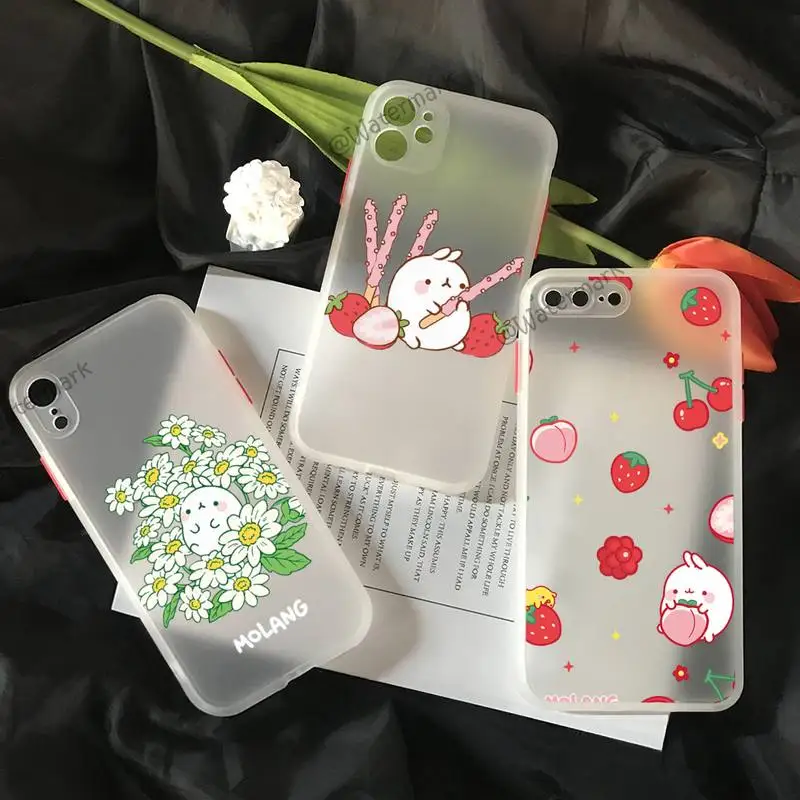 

Kawaii Molang Cartoon Anime Rabbit Phone Case For IPhone 12 11 Pro Max Xs Xr X 8 7 Plus White Matter Translucent Cover Funda