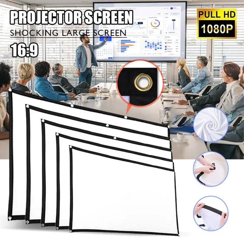 

Projector Screen Outdoor For Home 72 84 60 120 100 150Inch Portable Reflective Cloth 16:9 HD Portable Outdoor Theater Movie Proj