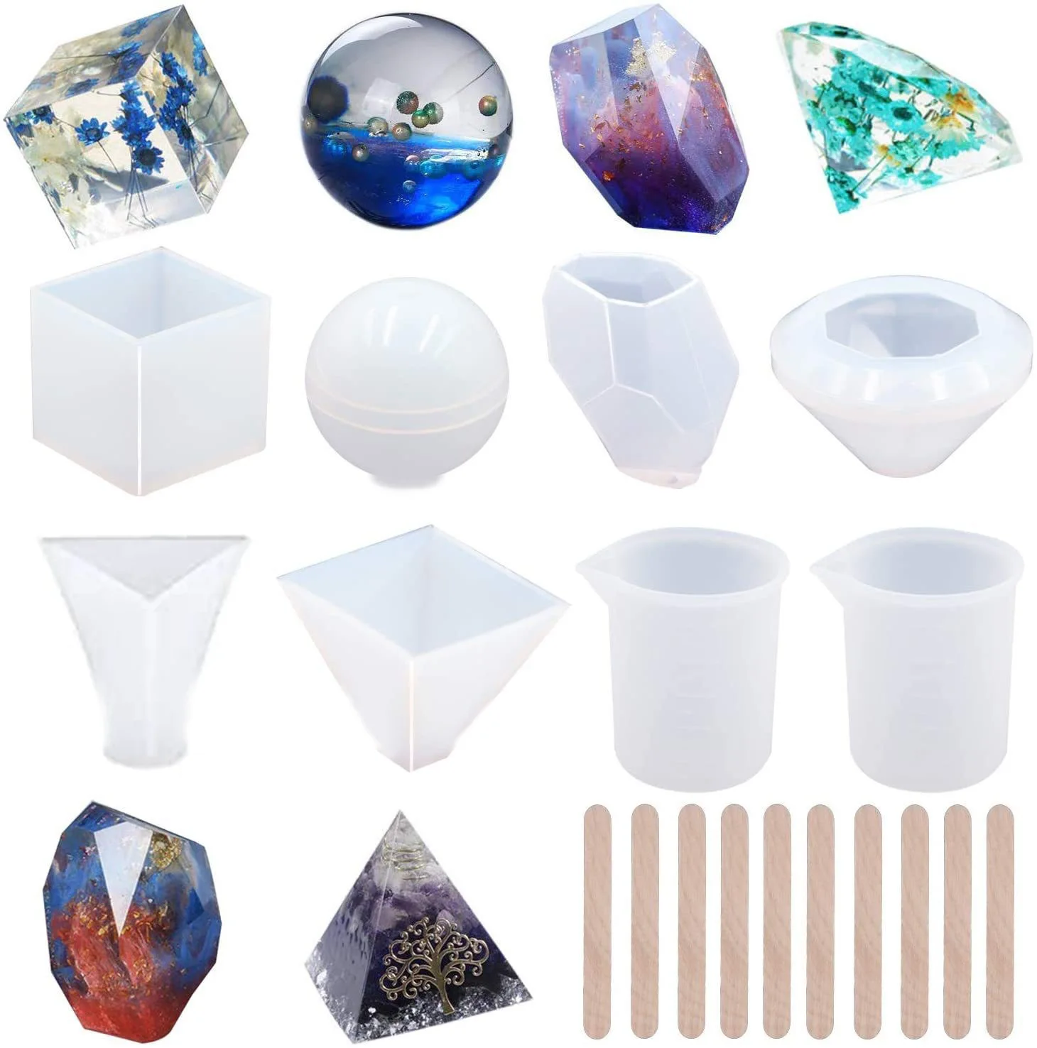 

18Pcs DIY Silicone Resin Casting Molds Tools Set Includes 6 Resin Casting Molds Large Clear Silicone Molds 2 Measurement Cup