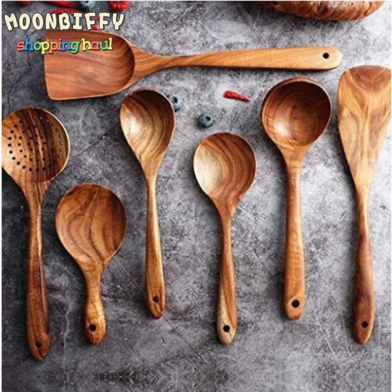 

Acacia Wood Teak Long Handle Wooden Soup Spoon Slotted Spoon Nonstick Spatula Small Rice Spoon Noodle Spoon 4PCS/7PCS A SET