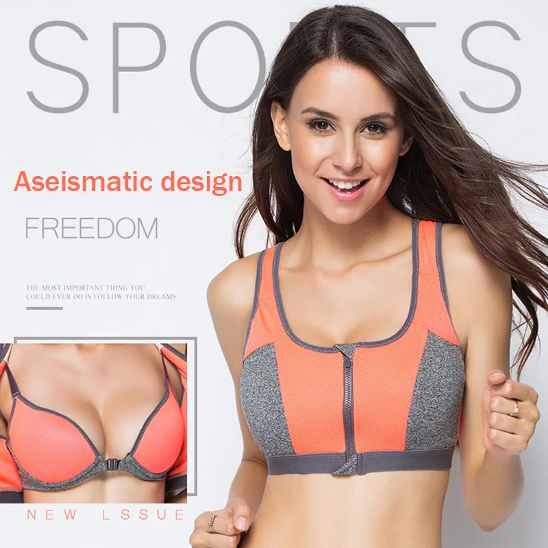 

Women's Front Zipper Shockproof Yoga Sports Bra Double-Layer Coverage Aseismatic Design Underwear Soft Breathable Workout Bralet