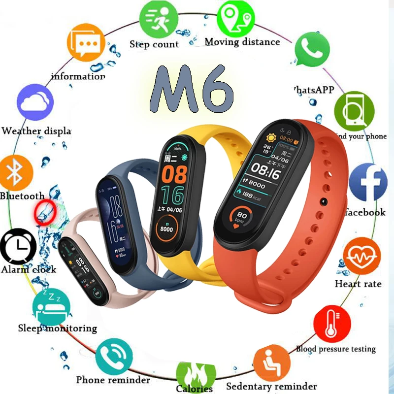 

Smart Watches Heart Rate Monitoring Weather Sports Bracelet Waterproof Message Reminder Men Women's Watch M6