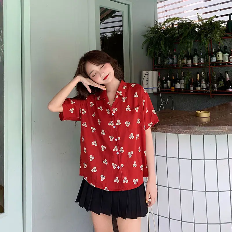 Летняя красная рубашка с коротким рукавом женская уличная одежда модная новинка