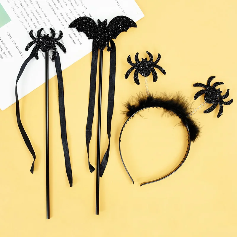1set Halloween Bat Spider Magic Stick Set Hair Band Party Dressing Props Children's Festival Wand Gift Kids Hair Accessories
