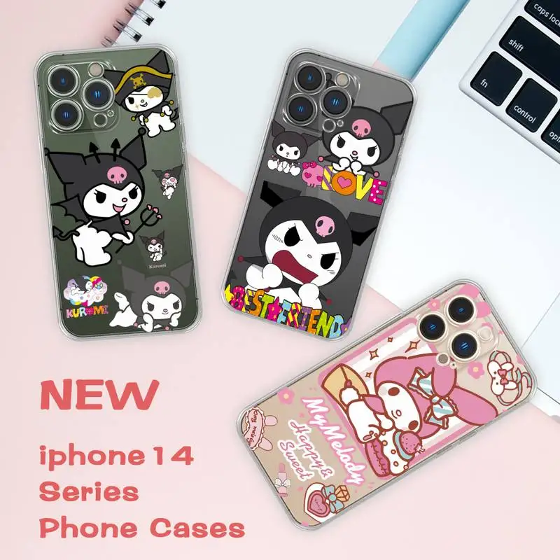 

Kuromi My Melody Family Phone Case For iphone 14 Plus 13 12 11 Pro Mini Max X XS XR Matte Transparent TPU Soft Silicone Cover