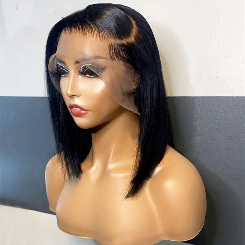 

Soft 16Inch Short Bob Straight 180% Density Lace Front Wig For Black Women Babyhair Preplucked Natural Hairline Glueless Daily