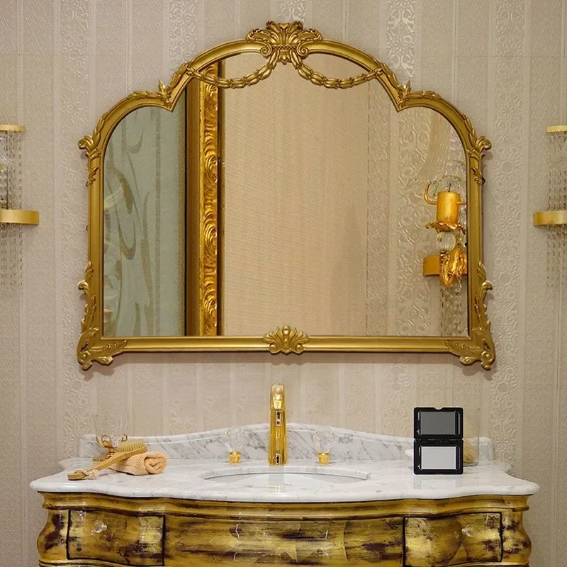 

French Retro Smart Bathroom Mirror, American Wall Mounted Decorative Mirror, European Washroom, Toilet, Desktop Makeup Mirror