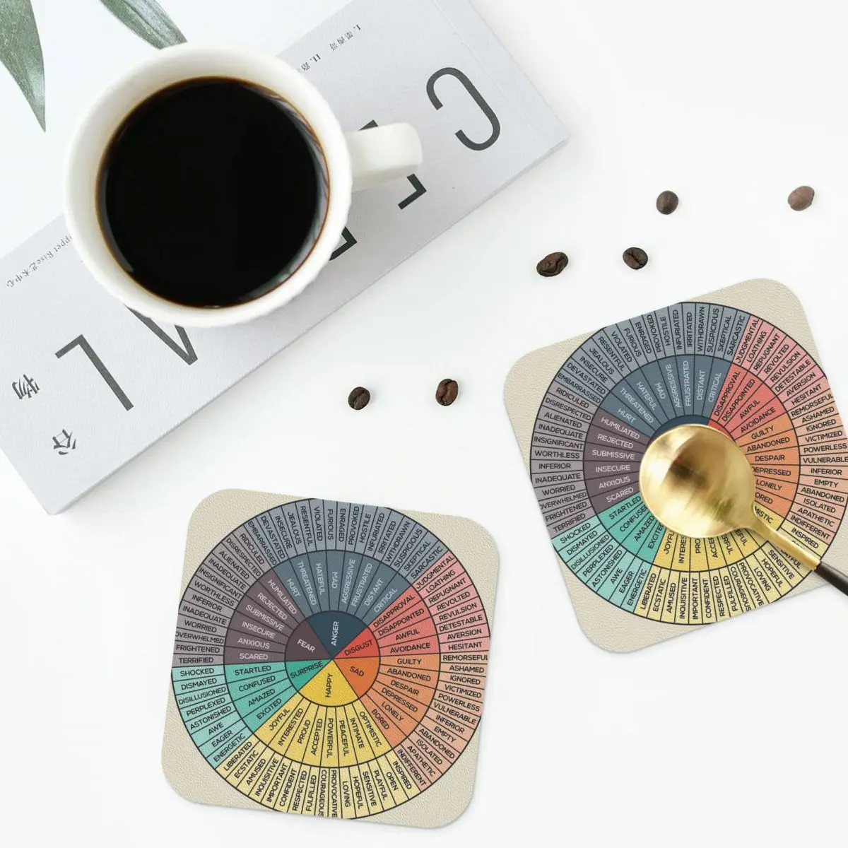 

Wheel Of Emotions Coasters Kitchen Placemats Waterproof Insulation Cup Coffee Mats For Decor Home Tableware Pads Set of 4