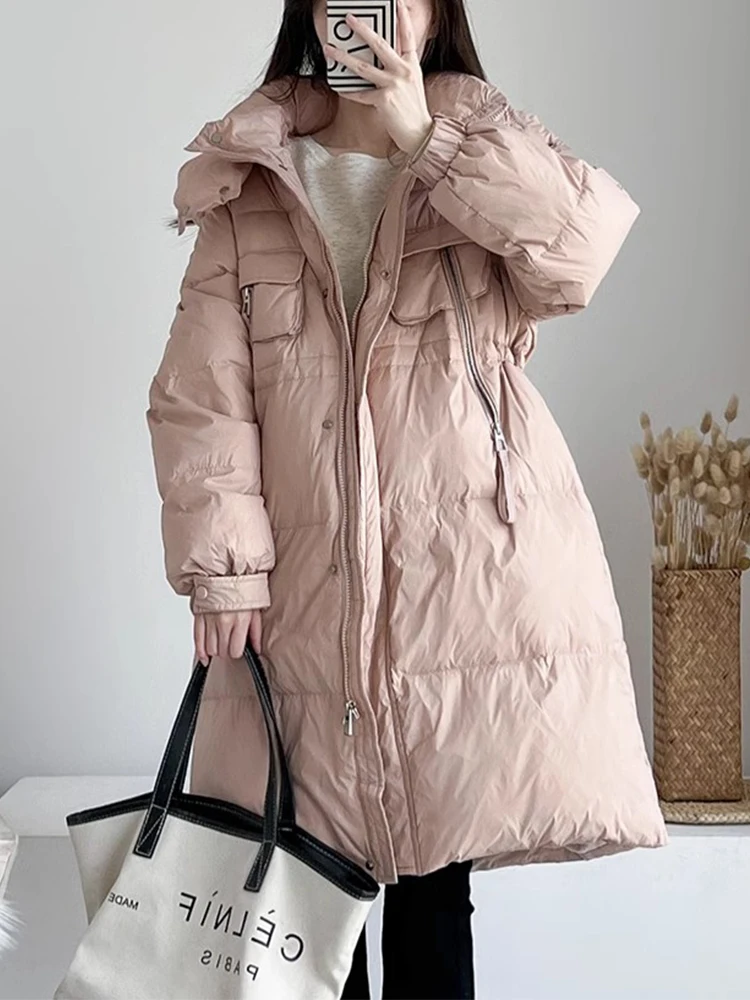 

Fitaylor New Autumn Winter Women Fashion Thick Warm Long Down Jacket Lady Casual Hooded 90% White Duck Down Coat Snow Outwear