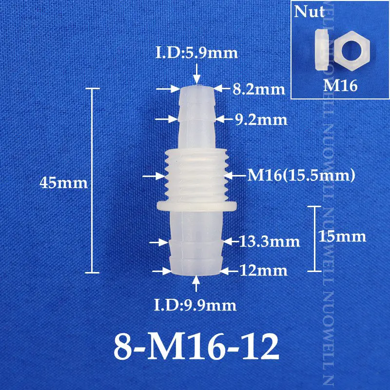 

Прямые соединители PP M12~M16 8~12мм для аквариума