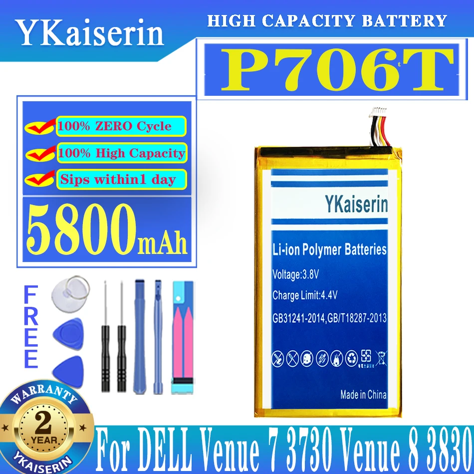 

YKaiserin 5800mAh P706T Battery For DELL Venue 7 Venue7 3730 Venue 8 3830 T02D T01C T02D002 T02D001 0CJP38 02PDJW Tablet PC