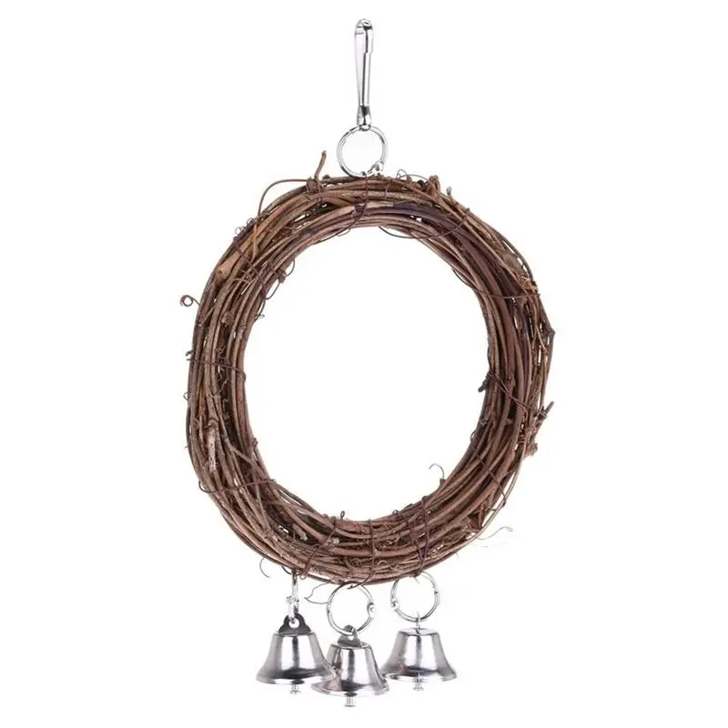 

Parrot Swing Rattan Ring Budgie Perch Hanging Bird Chewing Toys With Bells For African Grey Cockatiel Conure Cockatoo And Medium